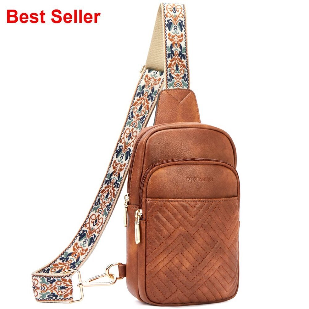 Quilted Crossbody Sling Bag with Adjustable Guitar Strap, Polyurethane